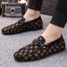 2024 Autumn New Bean Lazy Step On Checkered Men's Trendy Leather Shoes, Casual Single Shoes_vogvips.com