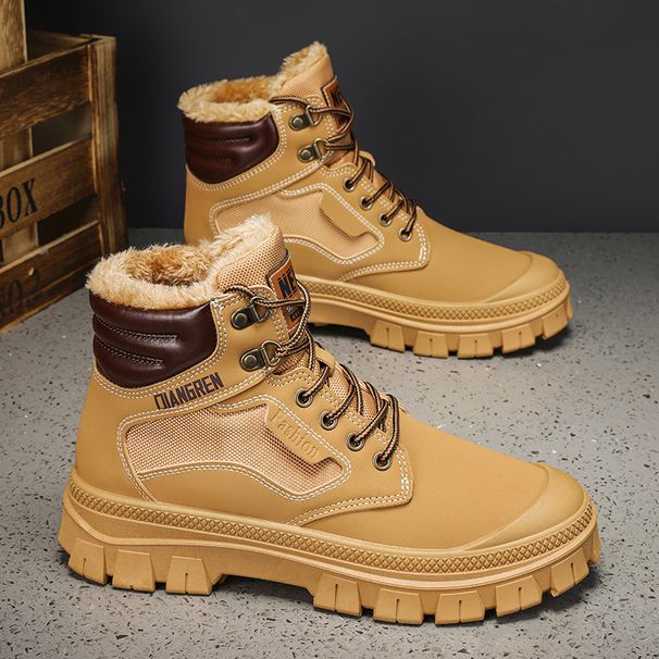 Rhubarb Martin Boots Men's Velvet Warm High-top Men's Shoes Outdoor Sports Non-slip Tooling Boots_vogvips.com