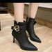 2025 Autumn Winter New Fleece-Lined Pointed Toe Stiletto Buckle High Heel Short For Wide Feet Versatile Trendy Slimming_vogvips.com