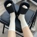 Postpartum Socks, Men's And Women's Medium Length Pure Cotton Socks, Summer Thin Style Ins Trend Black And White Solid Color Stacked Socks_vogvips.com