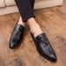 Euro Step Plus Size Hairstylist Tassel Leather Shoes Men's Fashion Pointed Toe British Crocodile Pattern Brogue Casual Loafers Men_vogvips.com