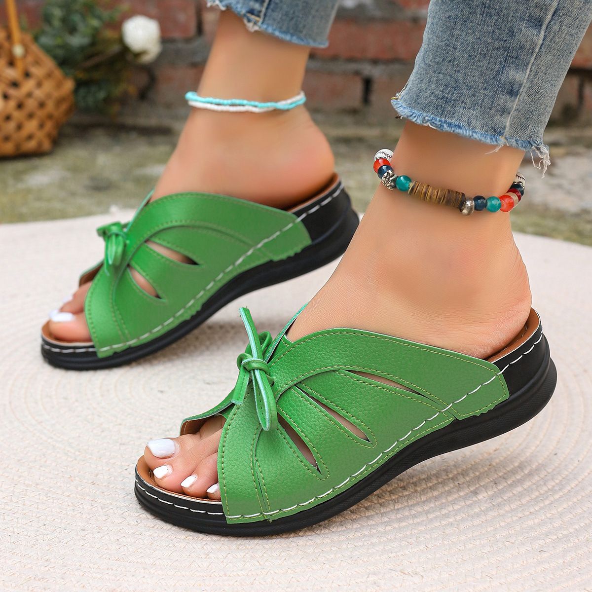 Plus-size Summer Casual Retro Wedged Platform Stitched Shoes One-line Women's Sandals Lace-up Women's Shoes_vogvips.com