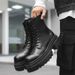 Retro Thick-soled Heightening Tooling Boots Outdoor Hiking Lace-up Martin Boots Men's Boots_vogvips.com