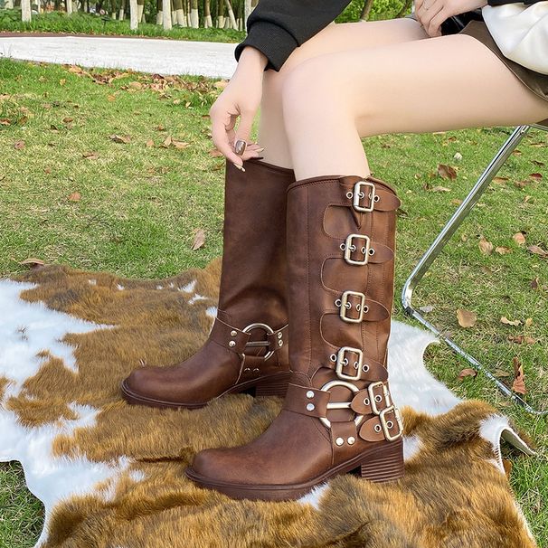 Belt Buckle Thick Heel Platform For Women 2025 Winter New British Style Versatile Over-the-Knee Long Knight Boots_vogvips.com