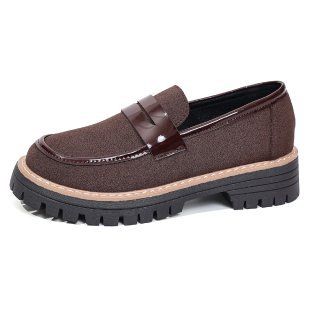 Women's Slip-On Casual Shoes - Thick Sole Comfortable Loafers For Plus Size, Round Toe Breathable Canvas Sneakers (Black/Dark Brown)_vogvips.com