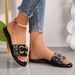 Women's Classic Versatile Solid Color Metallic Decoration Round Toe Flat Sandals Fashionable Slippers_vogvips.com