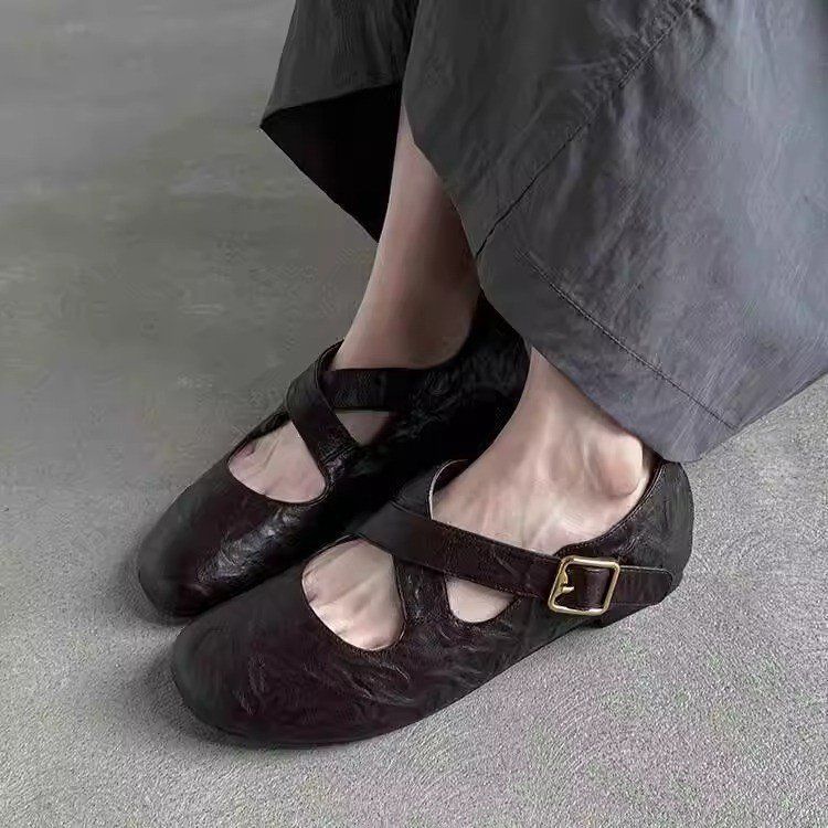 2025 Spring And Autumn New Fashionable Round Head Cross Banded Ballet For Women Comfortable Flat Bottom Shallow Mouth_vogvips.com