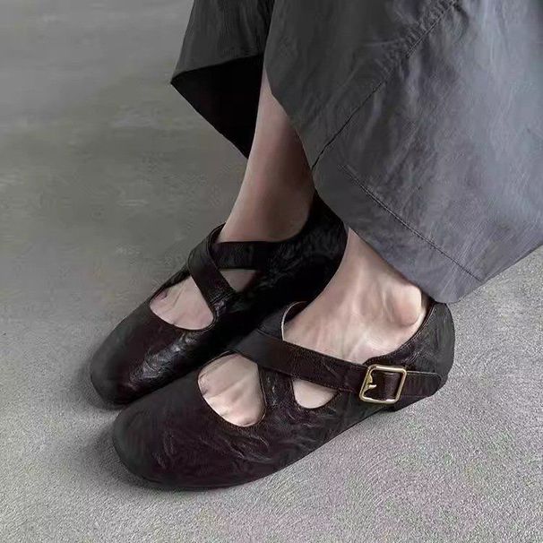 2025 Spring And Autumn New Fashionable Round Head Cross Banded Ballet For Women Comfortable Flat Bottom Shallow Mouth_vogvips.com
