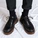 Euro Step Men's Leather Brogue British Style Suit Thick Sole Height Increasing Black Youth Business Formal Wedding Groom Shoes_vogvips.com