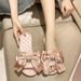 Trendy Satin Slippers For Women, Summer Home Soft-soled Open-toe , Bowknot Forest-style Sweet Slip-ons In Stock_vogvips.com