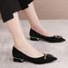 French-style Elegant Work For Women, 2026 Spring Collection, Black Suede Pointed Toe With Metal Buckle, Comfortable And_vogvips.com