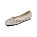 French Pointed Single Shoes Women's Flat Bottom Shallow Mouth Rhinestone Wedding Shoes With Skirt Temperament Women's Shoes_vogvips.com