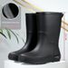 Voyage 2025 Cross-Border Fashion Mid-Calf New Women's Waterproof Trendy Non-Slip Outdoor PVC Fleece-Lined Rain Boots For Women_vogvips.com
