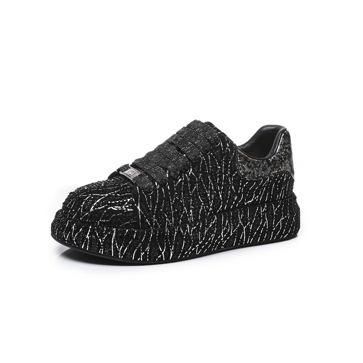 Stylish Rhinestone Embellished Low-Top Sneakers For Women – Breathable Fabric, Chunky Platform, Lace-Up Design, Casual & Trendy_vogvips.com