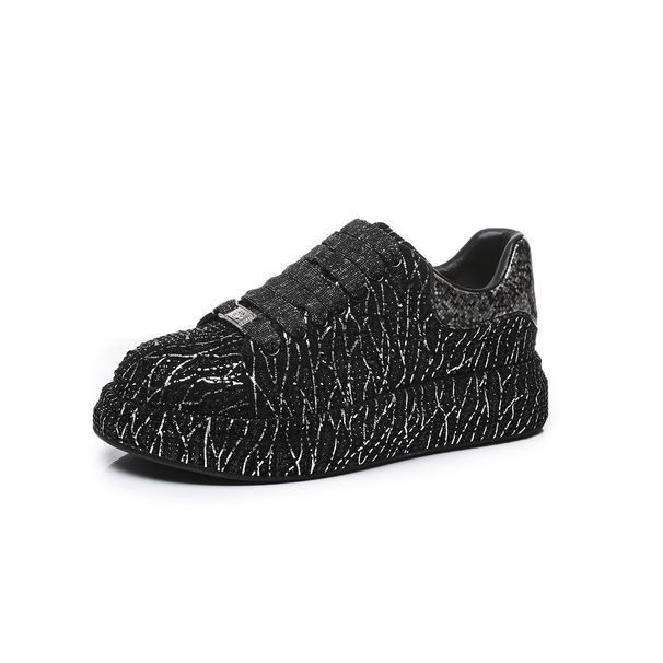 Stylish Rhinestone Embellished Low-Top Sneakers For Women – Breathable Fabric, Chunky Platform, Lace-Up Design, Casual & Trendy_vogvips.com