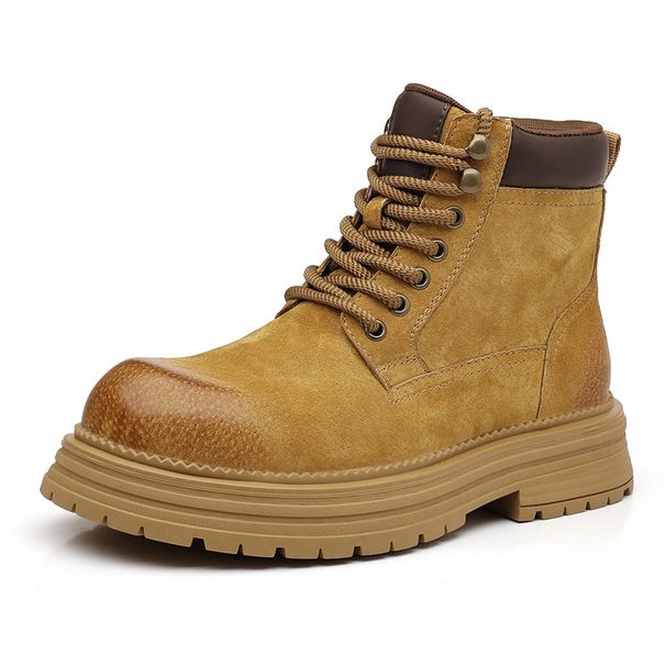 Martin 2025 Autumn New Style Yellow Thick Sole Height Increasing High-top Shoes Men's Hiking Work Outdoor Boots_vogvips.com