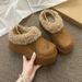 Two Pairs Of Sponge Cake Shoes With Thick Soles And Increased Height, Half Slippers For Women To Keep Warm, And One Foot Kick_vogvips.com
