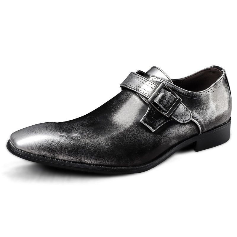 Men's Mengke Business Square Toe Formal And Casual Shoes, Low Cut Lacquered Leather Surface, Buckle Cover, Foot Size_vogvips.com