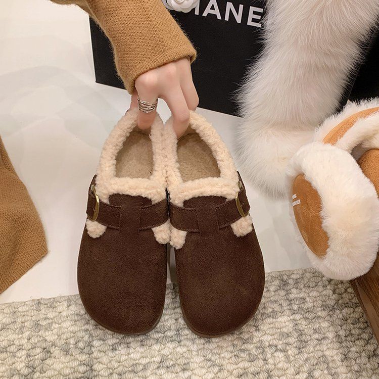 Winter New Thick Cotton Shoes, Flat Bottom Anti Slip Hairy Shoes, Cotton Boots_vogvips.com