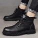 Waterproof Dirt-Resistant Soft Sole Martin Men Autumn 2024 New High-Top Men's British Casual Black Leather Shoes Work_vogvips.com
