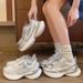 Silver White Mesh Height Enhancing Thick Soled Dad Summer New Breathable And Comfortable Casual Sports Shoes For_vogvips.com