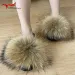 Real Raccoon Fur Slippers For Women Summer Fluffy Indoor House Fuzzy Flat Slides Outdoor Fashion Beach Sandals Flip_vogvips.com