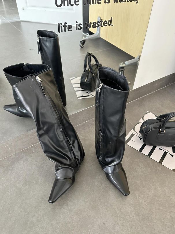 Slimming White Boot Cuffs 2025 New Pointed Toe High Tube Riding Wedge Women Over-the-Knee Long Boots_vogvips.com