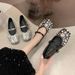 French Fashion Mary Jane Shoes Autumn Pearl Rhinestone Flat-soled Grandma Shoes Light Mouth Versatile Women's Single Shoes_vogvips.com