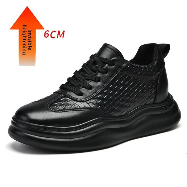 Height-increasing Men's Shoes Platform Muffin Shoes Inner Height-increasing Board Shoes Low-top Cowhide Surface Retro Sneakers_vogvips.com