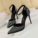 Sweet Korean Style Heels Thin High Heel Shallow Mouth Pointed Toe Hollow Strap Shiny Rhinestone Women's Sandals P_vogvips.com