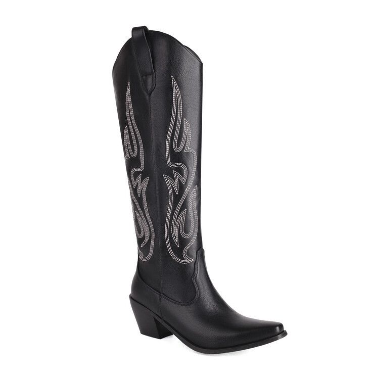 2023 Autumn Winter European And American Cross-Border 34-46 Large Size Western Cowboy Embroidered High Heel Pointed Toe_vogvips.com