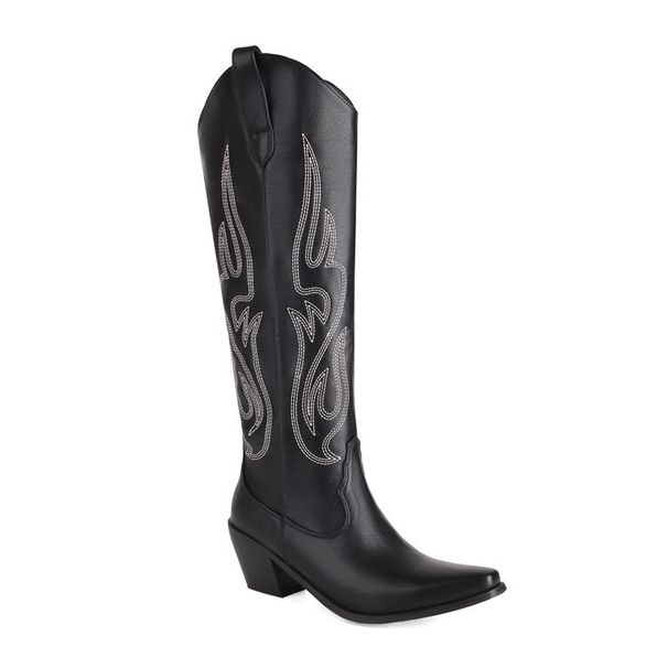 2023 Autumn Winter European And American Cross-Border 34-46 Large Size Western Cowboy Embroidered High Heel Pointed Toe_vogvips.com
