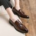  Toe Low-Cut Hairstylist British Shoes Style Leather Brogue Men's Slip-On Shoes Trendy Tassel Pointed_vogvips.com