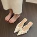 Gentle Style Pointed Toe Closed-toe Stiletto Mules Women, Spring 2025 Summer Hot-selling Mesh Floral High-heeled Sandals_vogvips.com
