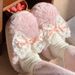 Korean Women, Ins Fairy Style With Bowknot, Plush Winter, Indoor Non-Slip Home Cotton Slippers For Students_vogvips.com