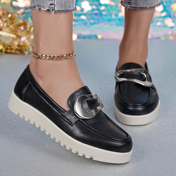 Women's British Style Metallic Platform Loafers Retro Low Top Plus Size Spring New Style Comfortable Breathable Casual Shoes_vogvips.com