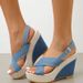 Thick Soled Sloping Heel In 2025, Large Denim Cross Buckle, One Line Strap Sandals For Women_vogvips.com