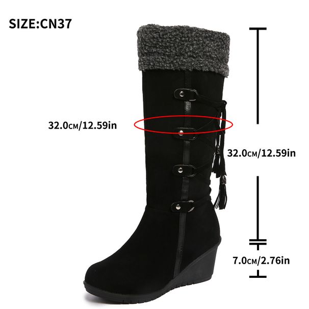 Women's Plus Size Wedge Heel Fashion Boots Suede Fur Trimmed Cuff Back Lace Up High Boots Autumn_vogvips.com