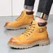 Men's Martin Trendy Autumn Genuine Leather Outdoor Hiking Yellow High-top British Work Boots_vogvips.com