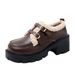 Women's Retro Fleece Lined Mid Heel Loafers Plus Size Furry Cotton Shoes Autumn New_vogvips.com