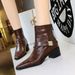578-13 Retro European And American Style Mid-Heel Chunky Heel Pointed Toe Metal Buckle Knight Winter Fashion Short Boots_vogvips.com