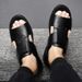 Summer Men's Roman Breathable Black Genuine Leather Beach Shoes Velcro Sole Soft Face Sandals Slippers Trendy_vogvips.com