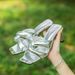 French Square Head Open Toe Pleated Thick Heels Wearing Slippers Women's Summer High Heels Dry Silver High Heels Flip-flops_vogvips.com