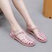Summer New European And American Retro Versatile Hollow Breathable Closed-Toe Flat Women's Roman Jelly Crystal Beach_vogvips.com