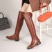 European American Style High-tube Women's Riding For Autumn And Winter, With Belt Buckle, Round Toe, Chunky Low Heel,_vogvips.com
