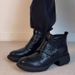 Vintage British Style Round Toe Martin With Velcro, Sports Tire Sole, Chunky Heel, 5cm Height Increase, Short Boots For_vogvips.com