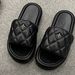New SMFK Black Balloon Slippers With A 5cm Height Increase, Thick-soled Cross-pattern Women's Genuine Leather Slip-on_vogvips.com