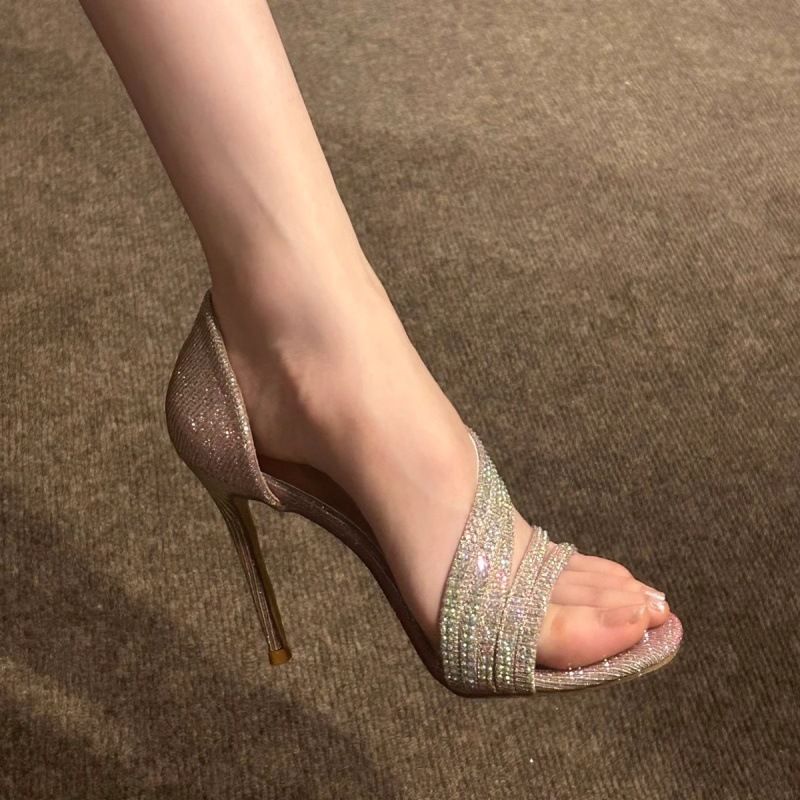 Unique And Beautiful Glitter High-heeled Shoes For Women, 2026 Summer New Model, Fairy-style Stiletto Sandals With A_vogvips.com