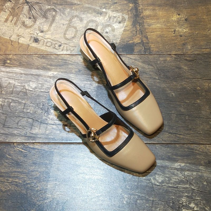 2023 Spring Summer New Style Closed Sandals Women, Chunky Heel, Fashionable Versatile Square Toe Backless Single Shoes,_vogvips.com