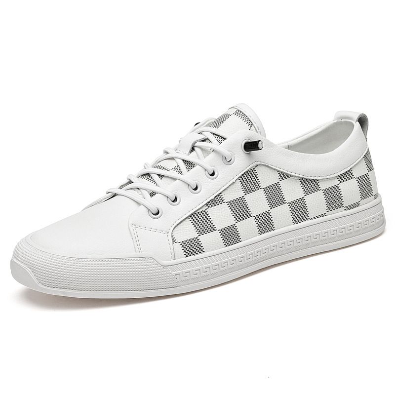 Men's Shoes Board Shoes Flat Bottom Low Top Plaid Leather Cowhide Surface Sports And Leisure Shoes Board Shoes_vogvips.com